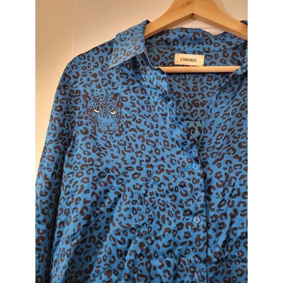 L'Agence Tyler Leopard Silk Blouse, Blue - Picture 2 of 10